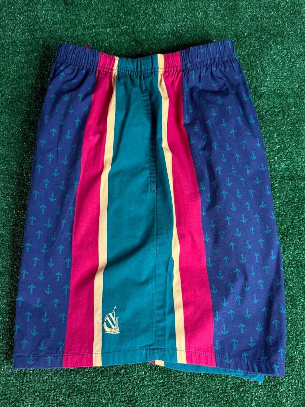 Vintage 90s Nautica Swim Trunks XL Cotton Nautical Anchor Stripe Made in Taiwan